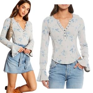 Free People Layer Me Henley Ribbed knit Long sleeves Boho Comfortable Top